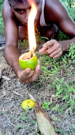 Survival Hack: How to Make Fire Using a Lemon 🍋🔥#LemonFire #SurvivalHack