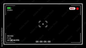 Video camera recording screen. Camcorder screen interface. Viewfinder camera recording screen