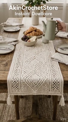Boho Crochet Table Runner Pattern PDF Modern Farmhouse Lace Table Decor Tutorial Intermediate Crochet Cotton Table Runner Design Akincrochet - Etsy