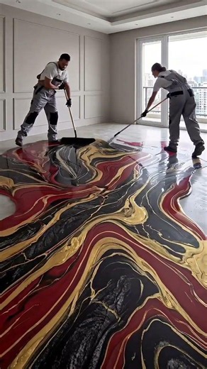 This Red & Gold Floor Looks INSANE 🤯 Luxury Epoxy Transformation #shorts #epoxyresin