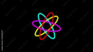 Neon atom icon. Rotating electrons and pulsating nucleus line animation. 4k atomic structure. motion