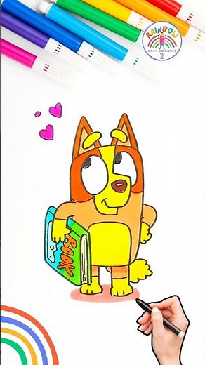 Draw Bluey Bingo Simple | Draw Bluey Cute Bingo with a Book 🌈🐶 #bluey #drawing #shorts #book