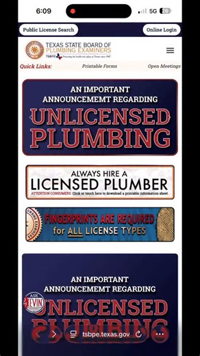 Did you know it is Illegal to provide plumbing services in Texas unless you are a licensed plumber through the state and are working under the license of a responsible master plumber? #plumbing #texas #homeowner #sanantonio #fyp | The Plumbers Plunger