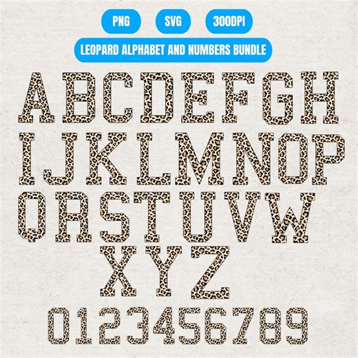 Leopard Doodle Letters Alphabet PNG SVG Bundle, Leopard Print Letters & Numbers, Alphabet Clipart, Cheetah Hand Drawn Doodle