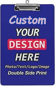 Custom Clipboard, Personalized Acrylic A4 Size Clipboards, Customized Folder Board with Pictures and Text Clip Board, Suitable for Schools Offices Hospitals Etc, 8.5 x 12.5 in, Dark Blue