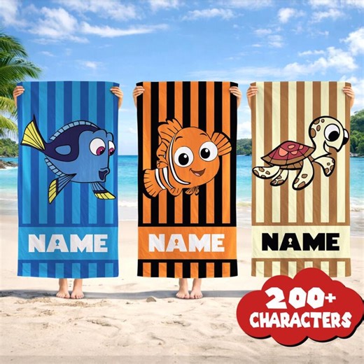 Personalized Disneyland Pixar Finding Nemo Beach Towel, Finding Dory Baby Towel Bath Pool Summer Beach Trip, Disneyland Family Summer Trip - Etsy