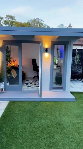 Cozy backyard home office from a simple wooden shed 💙 ✨ #nordicsheds #backyard #backyardshed #shedideas #woodenshed #nordicwood #tinyhome #homeoffice