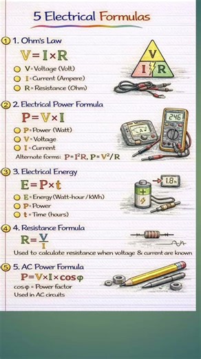 5 Basic Electrical Formulas 🔌 | Ohm’s Law | Power | Energy | AC Power