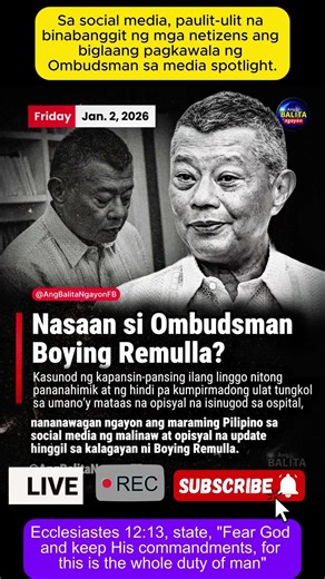 paulit-ulit na binabanggit ng mga netizens ang biglaang pagkawala ng Ombudsman sa media spotlight.