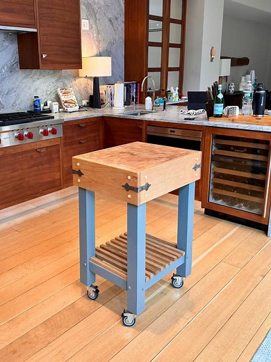 Handmade Solid Oak End Grain Butcher Block Island: Handcrafted Rustic Kitchen Cart - Etsy