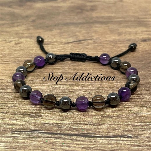 Anti-addiction Bracelet (tobacco, Sugar, Alcohol, Gambling, Etc.) in Natural Stones – Hematite, Amethyst and Smoky Quartz - Etsy New Zealand