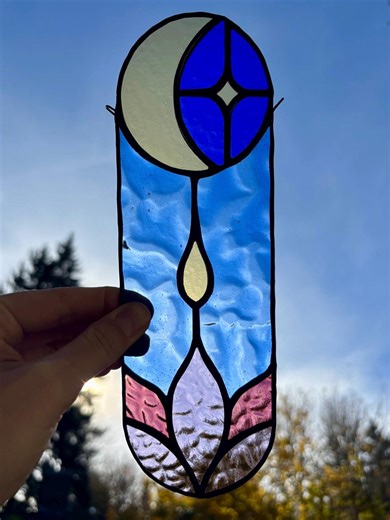 Moon and Lotus Flower Handmade Stained Glass Suncatcher - Etsy