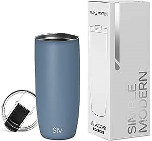 Simple Modern Travel Coffee Mug Tumbler with Flip Lid | Reusable Insulated Stainless Steel Cold Brew Iced Coffee Cup Thermos | Gifts for Women Men Him Her | Voyager Collection | 20oz | Blue Dune
