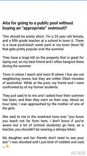 Aita for going 🚖 to ☀️ a public pool without buying an ⛰ 🌪 “appropriate” swimsuit? #storytime #moraldilemma #lifechoices | Giggle Comics