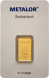 Metalor 5g Minted Gold Bullion Bar | Chards - From £385.31