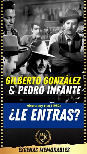 Gilberto González & Pedro Infante - Ahora soy rico (1952) ¿Le entras? En este momento de la historia, Damián observa la situación vulnerable del personaje de Pedro Infante, a quien despectivamente llama “pachuleco”. Al percibir su necesidad económica, le propone “ayudarlo”, invitándolo a unirse a su grupo, dedicado a cometer toda clase de delitos. La escena no solo muestra el contraste moral entre ambos personajes, sino que plantea la tentación del camino fácil frente a la dignidad y los valores