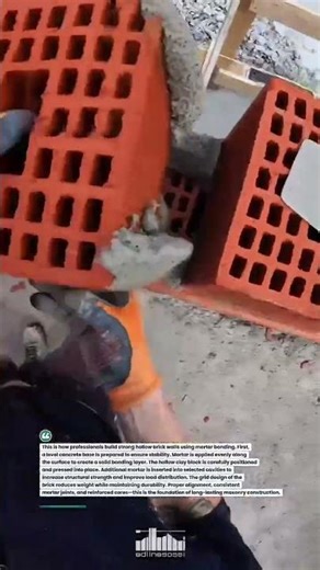 Hollow Brick Wall Build with Mortar Fill #Masonry #Brickwork #Construction