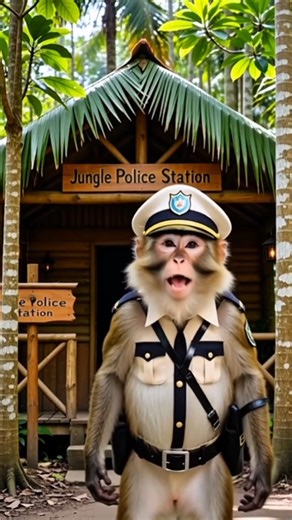 The Monkey Policeman of the Jungle #funny #monkey #animallife #animalcartoon #monkeyaround funny