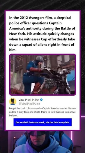 In the 2012 Avengers film a skeptical police officer questions Captain Americas authority during the