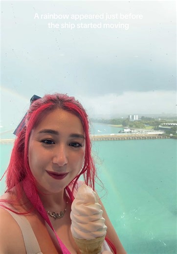 Only Disney could conjure up an actual rainbow for the preview sailing of their brand new cruise ship ❤️#disneyadventure #disneycruise #rainbowblessings