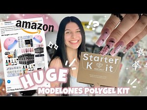 Trying a HUGE Modelones Polygel Nail Starter Kit from AMAZON | 40+ Items | Beginner Polygel Kit