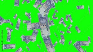 100 SOUTH AFRICAN RAND notes falling Green screen Stock Video