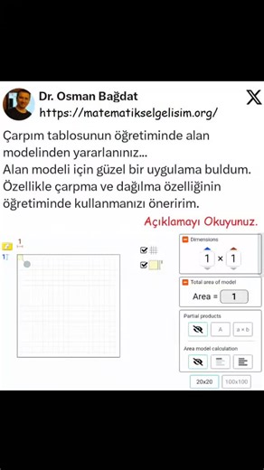 Dr. Osman Bağdat on Instagram: "Ebeveynlere yönelik önerilerim için profilimdeki ücretsiz telegram kanalıma katılabilir, eğitimlerim için profilimdeki https://matematikselgelisim.org/ web sitesini ziyaret edebilirsiniz. Web sitesi: https://phet.colorado.edu/sims/html/area-model-multiplication/latest/area-model-multiplication_all.html Web sitesi bağlantısına hikayemden ve daha sonra Öne Çıkanlar - ilkokul bölümünden ulaşabilirsiniz. #eğitimdeebeveyndesteği #matematikselgelişim #matematikeğitimi #