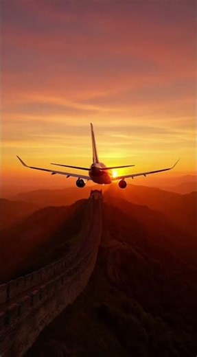 Unbelievable Sunset Flight Over the Great Wall of China – Golden Sky, Massive Sun & Epic View!