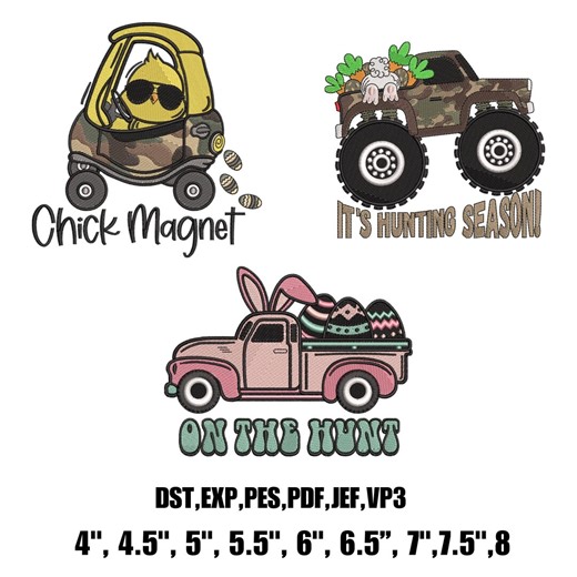 Easter Truck Embroidery Designs, Bunny Chick Car Applique (instant Download) - Etsy