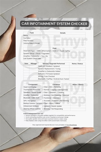 Car Infotainment System Maintenance Checklist: Detailers & Mechanics (printable A4) - Etsy