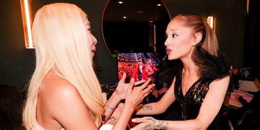 Ariana Grande Chatted With Rosé in a Glittering Sheer Black Dress at the MTV VMAs