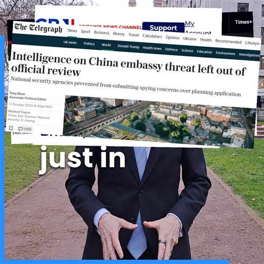 MI5 warned, last year, that Chinese intelligence is actively and aggressively trying to disrupt our democracy Labour don’t have the backbone to stand up to the Chinese Communist Party. Today they are waving through a mega spy hub, packed with unaccounted-for secret rooms, right next to critical national infrastructure Approving this site sends the signal that Labour is willing to trade our national security for diplomatic convenience Labour should grow a backbone and reverse this application for