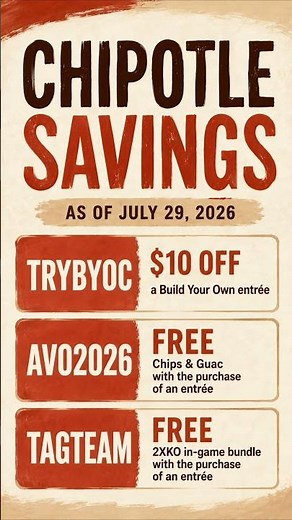 Chipotle Promo Codes as of July 29, 2026