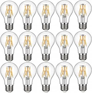 Dimmable LED Edison Light Bulbs 60 Watts Equivalent E26 Base A19 Clear 7 Watts LED Filament Bulbs, 2700K 4000K 5000K, 810 Lumen, 360 Degree Beam Angle (4000K, 15 Pack)