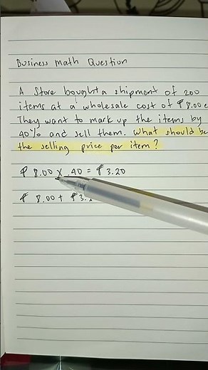 How to compute for mark up and selling price: Business Math Question