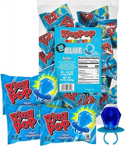 [Hot Item] Ring Pop Blue Blue Raspbarry Party Bulk Bag Individually Wrapped Pink Candy Lollipop Suckers with Pink Rings (Pack of 30)