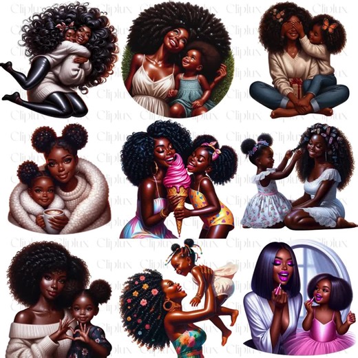 Black Mother's Day Clipart - 30 PNG Black Mother Daughter Clipart Bundle, Black Girl, Beatiful Girl, Mother’s Love Clipart, Commercial Use - Etsy