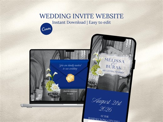 Royal Blue Wedding Invitation Website | Click to Open Envelope Digital Invite | Editable Canva Wedding Template | Instant Download - Etsy