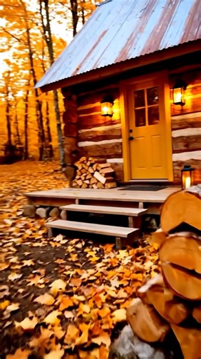 You Live in a Cozy Forest Hideaway Like This? A small cabin with huge charm — natural timber design, a beautiful porch, and a peaceful atmosphere for those who love quiet forest escapes. Imagine a cozy autumn escape in a charming wooden cabin, complete with a crackling fireplace and rustic decor. Take a virtual home tour and experience the ultimate cozy home vibes. #cabin #autumn #cozyhome | Mountain Cabin