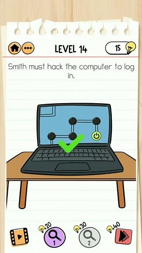 Brain Test 2 Level 14 Agent Smith, Smith must hack the computer to log in.