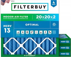 Filterbuy 20x20x2 MERV 13 Health Defense, Pleated HVAC AC Furnace Air Filters (4-Pack)