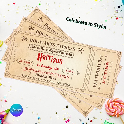 Hogwarts Ticket Invitation | Easy Editable | Digital Printable | Birthday Party Invite | Editable Canva Template - Etsy