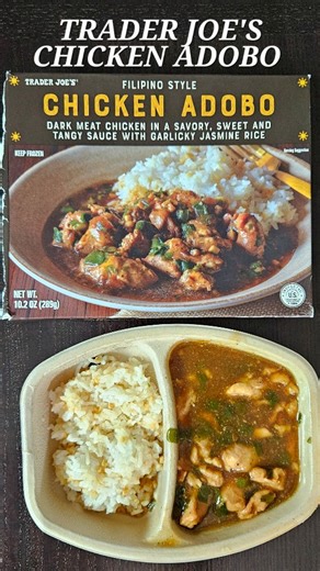 Trying the NEW @traderjoes Filipino-Style Chicken Adobo! I love TJ for pushing Filipino cuisine, but unfortunately, it didn't taste like Filipino Adobo. 😕 I understand that there's different versions of Adobo but it was very bland. It lacked the flavor profile of an Adobo of savory, salty, tangy and garlicky...Hay naku!!! | HungryCakes2x