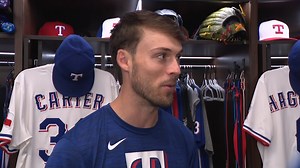 Rangers Clubhouse: Jake Burger reflects on walk-off hit, Evan Carter injury update Texas Rangers DH Jake Burger spoke about his pinch-hit walk-off RBI single in Monday's thrilling comeback win over over the Arizona Diamondbacks, 7-6, in 10 innings. Meanwhile, #Rangers OF Evan Carter provided an injury update as he nears his #MLB return. | Jonah Javad