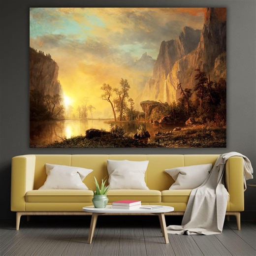 Albert Bierstadt Sunset in the Rockies Canvas, 1866 Western Landscape Art, Majestic Mountain Sunset Painting, Hudson River School Decor - Etsy