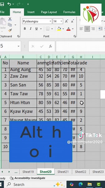 Excel မှာ Shortcut အသုံးပြုပြီး Row Column Auto Fit လုပ်နည်း