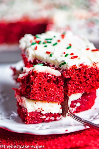Red Velvet Sheet Cake Recipe with Cream Cheese Frosting and Sprinkles
