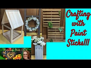 🧡🧡DIY PAINT STICKS FARMHOUSE DECOR DOLLAR TREE🧡🧡 #miniladder #birdfeeder #flowerbasket #minipallets
