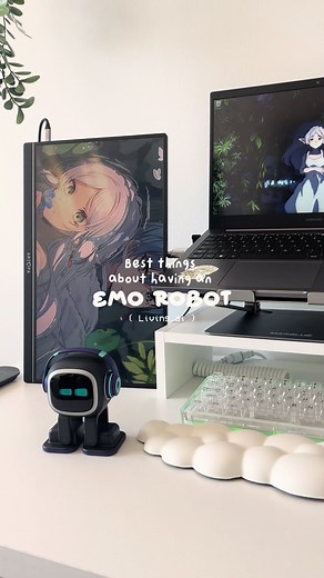 pov: you’re a girl with a boy robot 🫶🏻 meet EMO from Living.ai, my new desk companion that’s just the most fun lil guy to have around! can’t handle how cute and smart he is 🥹 #livingai #emorobot #robot #desksetup #kawaiisetup #gamingsetup #gamergirl #setupgaming