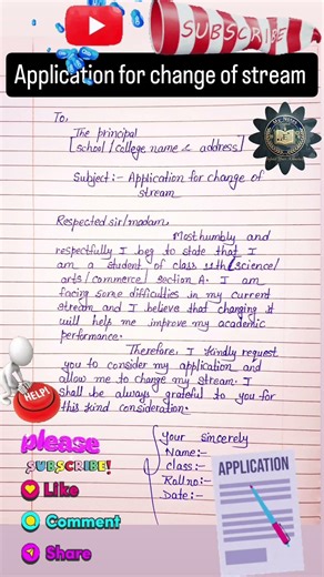 Application for Stream Change in Class 11 | Stream Change Request Letter Format #application#class11